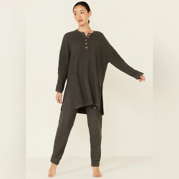 Free People Around the Clock 2 Piece Set Sweater Tunic (XS) +Joggers (S)Charcoal - Picture 1 of 16